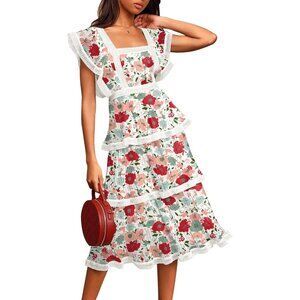 Women's Summer Floral Ruffle Chiffon Maxi Dress Boho Wedding Party